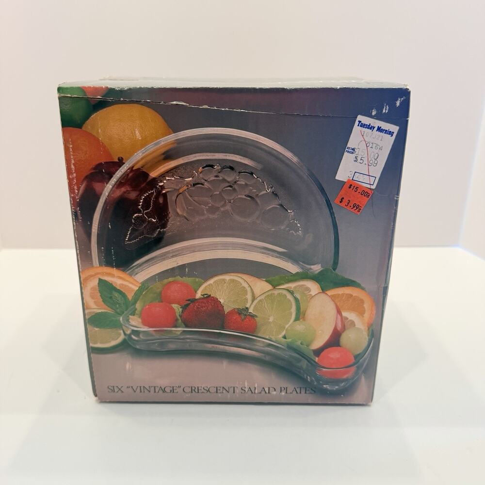 Vintage Javit Crystal Crescent Salad Plates 6 In Box Unopened